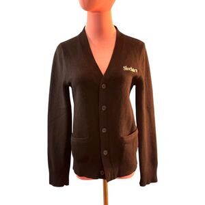 Sinclair Cardigan Sweater Classic Button Down Black Merino Wool M S Embroidery